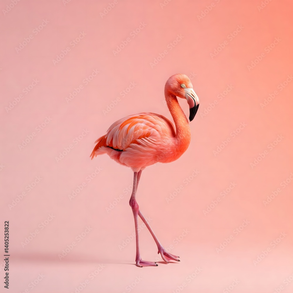 Fototapeta premium Elegant Pink Flamingo in a Studio Setting