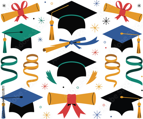  Graduation caps and diploma silhouettes, symbolizing academic achievement and success, perfect for education-themed designs.