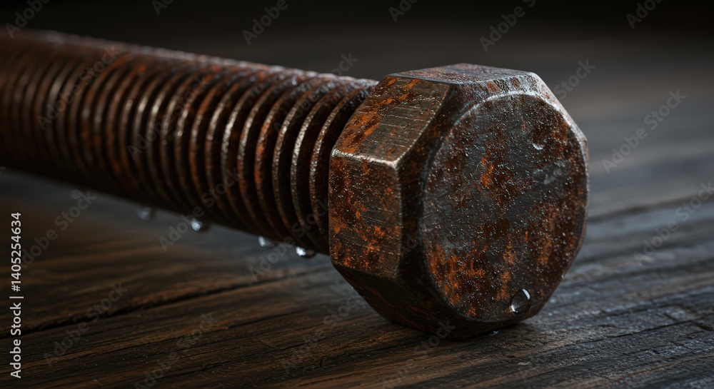 Rusty Bolt on Dark Wood: A Macro Study of Corrosion and Texture Rusty Bolt on Dark Wood: A Macro Study of Corrosion and Texture