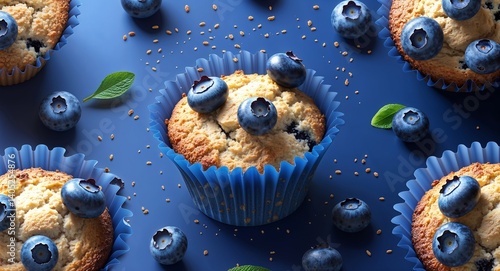 Wallpaper Mural blue theme Blueberry muffin topping burst 3d render concept background design Torontodigital.ca
