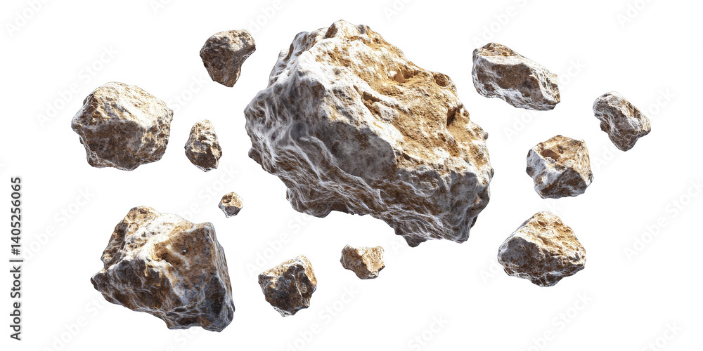 3d Render Of Multiple Brown Rocks Floating Against Transparent Isolated Background 3d Render Of Multiple Brown Rocks Floating Against Transparent Isolated Background
