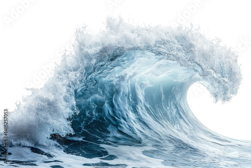 Powerful ocean wave splash with sea foam watercolor illustration isolated on Transparent Background