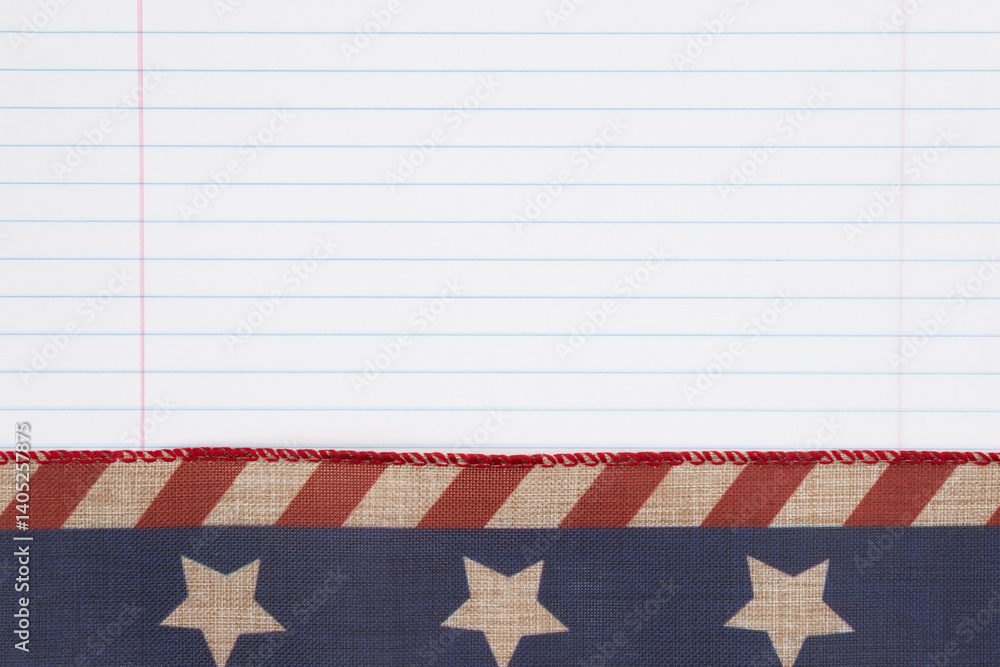 Retro USA red, white and blue stars on lined paper American background