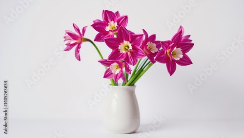 Wallpaper Mural Magenta Narcissus Blossoms in Elegant Ceramic Vase, Studio Shot Torontodigital.ca