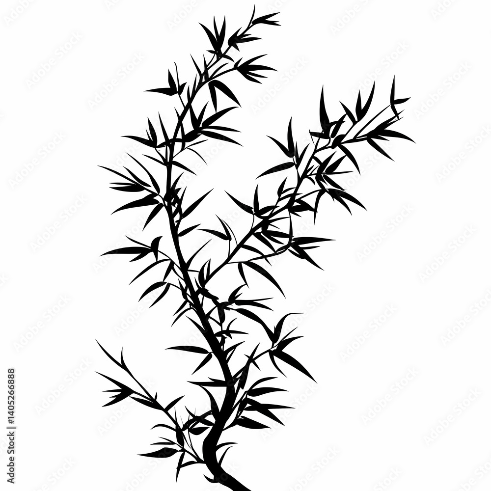 Naklejka premium Black and White Bamboo Plant Illustration Silhouette - Elegant Botanical Design for Eco-Friendly Home Decor