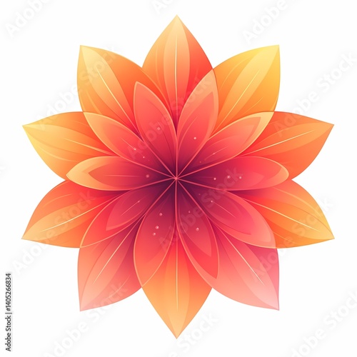 Vibrant Floral Illustration. Colorful Orange and Red Petals in Abstract Symmetrical Design