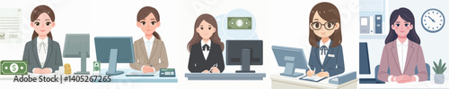 Vector of a female bank teller.
