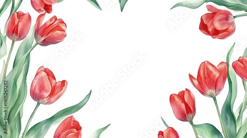 Wallpaper Mural Red tulips watercolor frame border. Torontodigital.ca