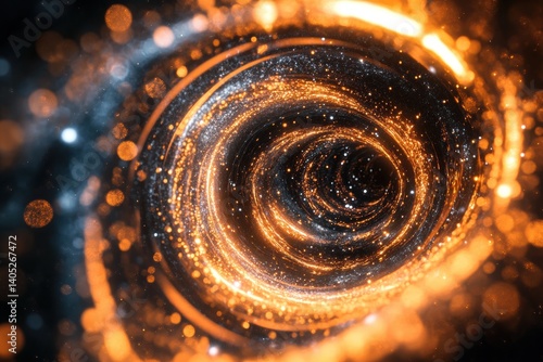 Obraz na płótnie Abstract spiral design with swirling golden and gray particles. w salonie