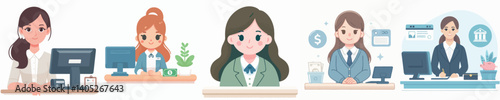 Vector of a female bank teller.