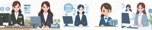 Vector of a female bank teller.