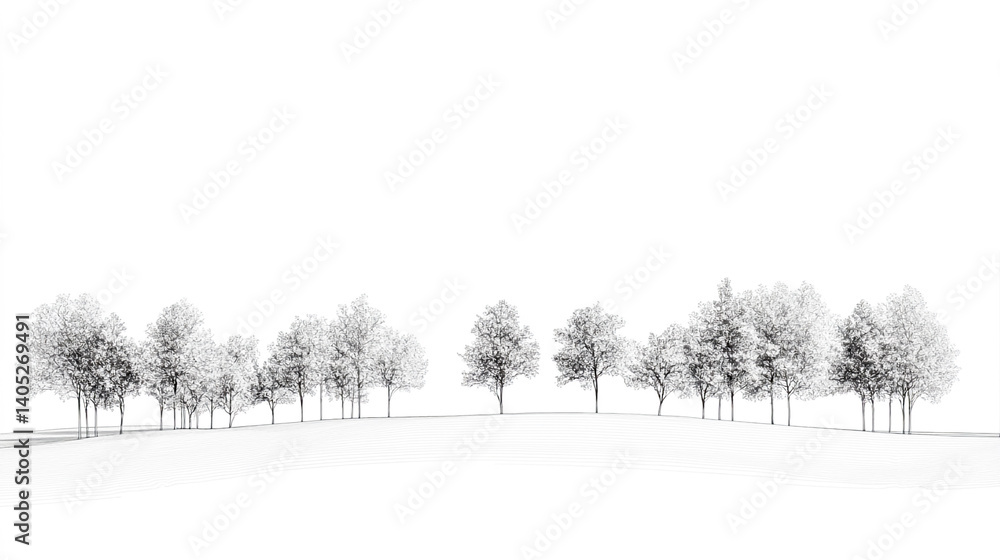 custom made wallpaper toronto digitalMinimalist side-view architectural CAD illustration of a treeline with clean lines and modern landscape design elements