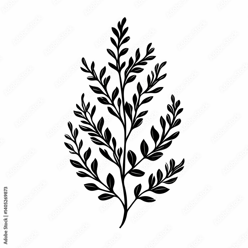 Naklejka premium Botanical Leaf and Branch Illustration. Minimalist Black and White Vector Art with Nature-Inspired Foliage Designs