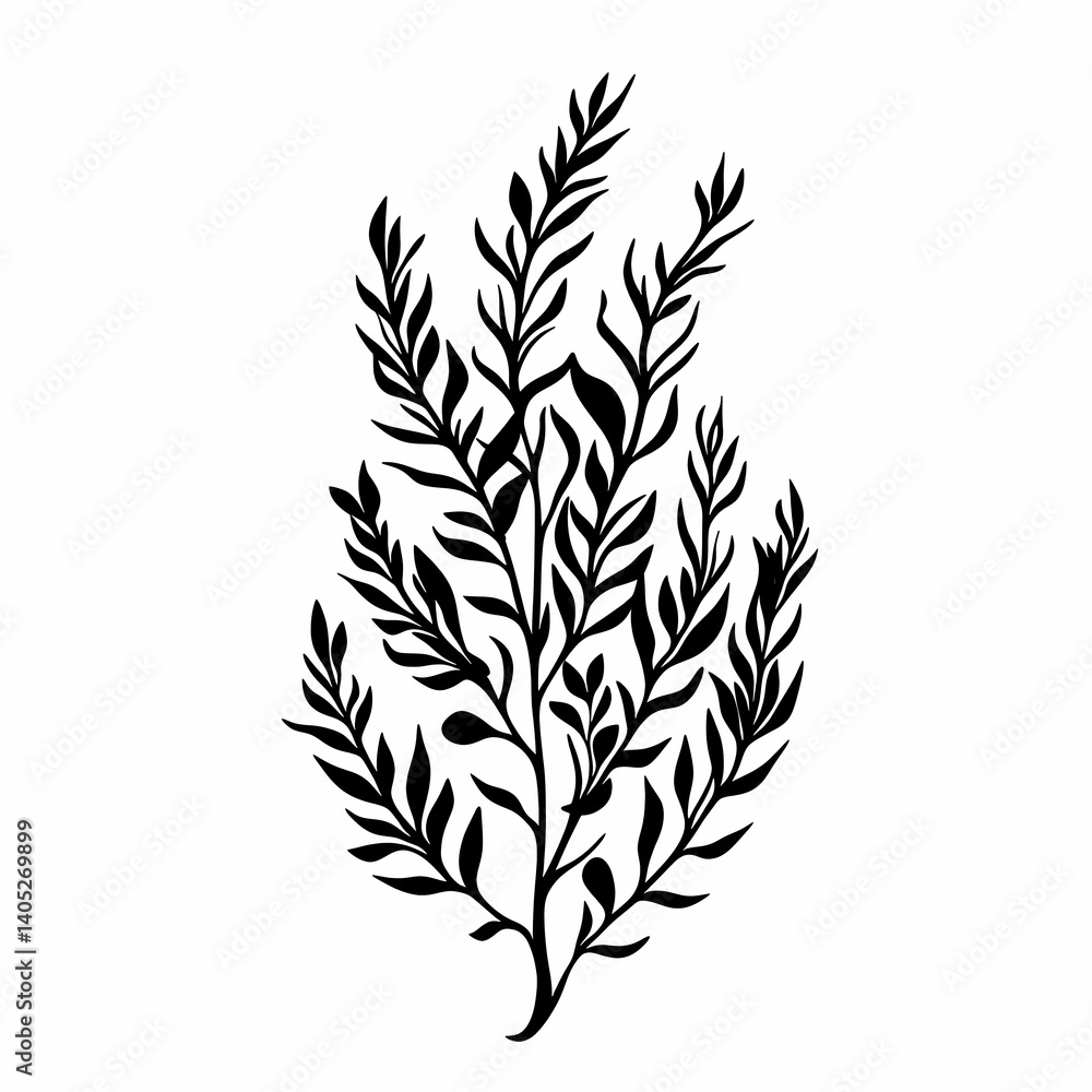 Elegant Botanical Leaf Vector Illustration - Black and White Flora Silhouette for Nature-Themed Design Elegant Botanical Leaf Vector Illustration - Black and White Flora Silhouette for Nature-Themed Design