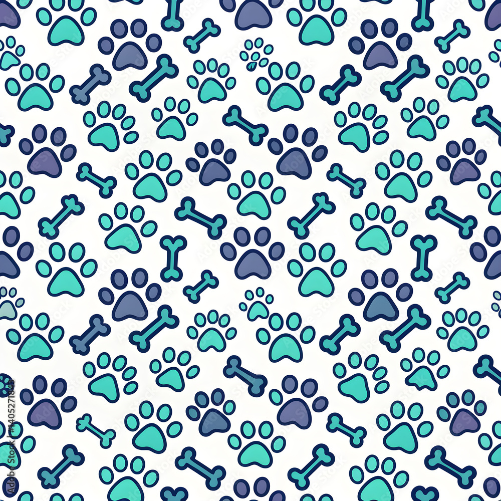 Fototapeta premium Dog Paws and Bones Cute Seamless Pattern