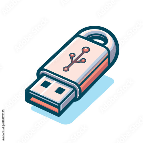 USB flash drive with connection symbol, portable storage device. Perfect for data transfer, digital storage solutions, computer accessories, and information technology equipment.