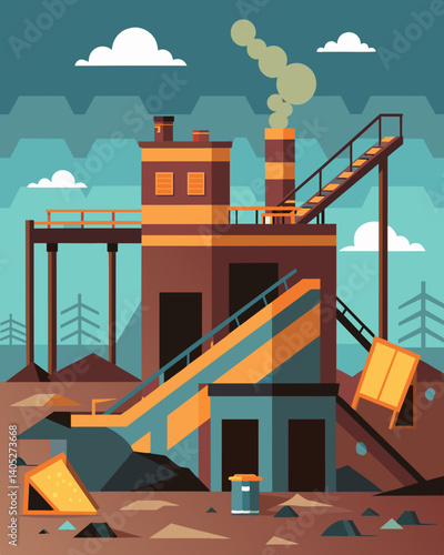 The broken conveyor belts and rusted equipment painted a picture of efficiency and productivity long forgotten in these deserted factories.. Vector illustration