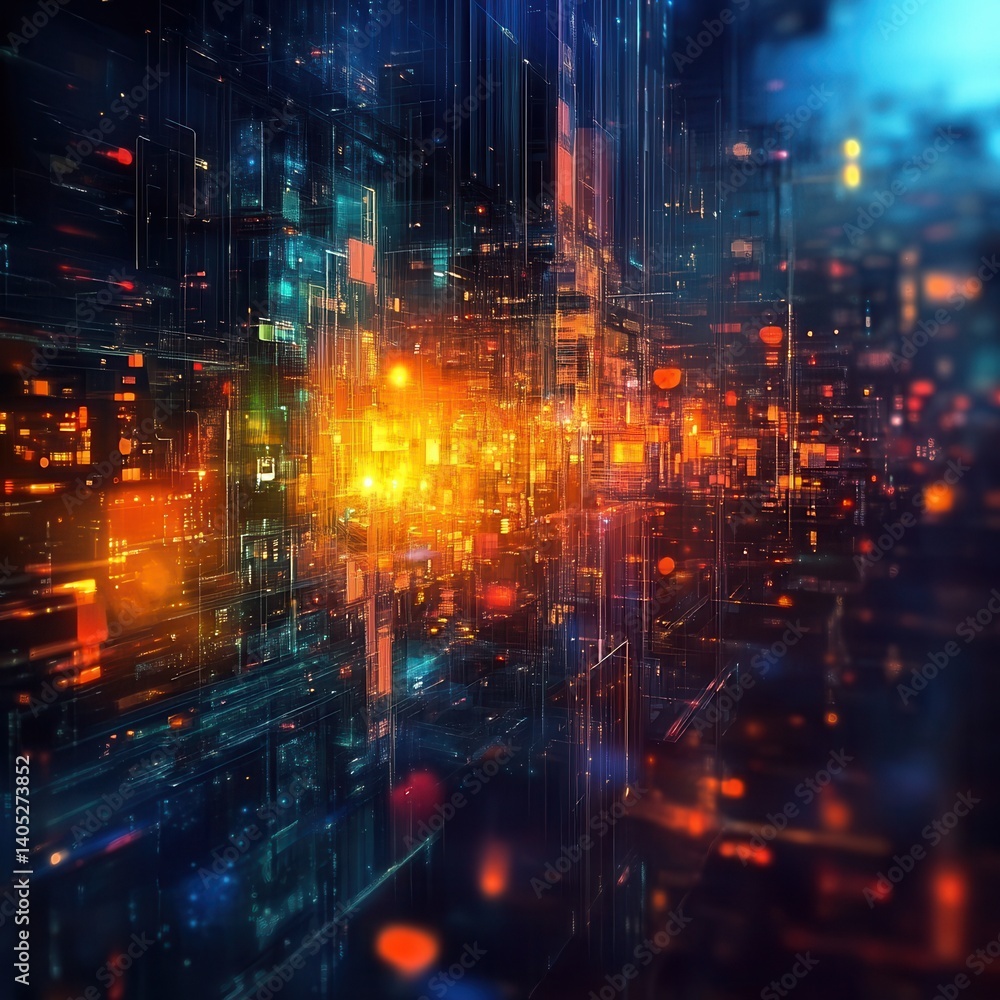 Obraz premium Futuristic Cityscape, Digital Architecture