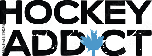 Bold black text, White background, Typography, Minimalist design, Stark contrast, Addiction theme, Sports enthusiasm, Hockey fanatic, Blocky letters, Monochrome aesthetic, Striking simplicity, Word ar