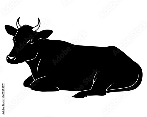 Cow lying down vector silhouette in black



