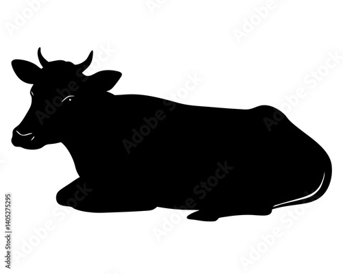 Cow lying down vector silhouette in black



