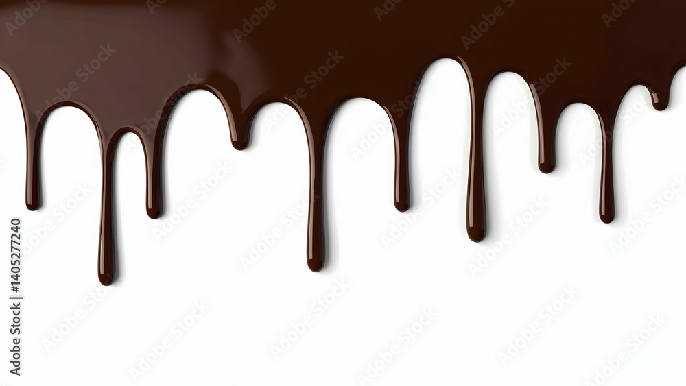 Liquid dark chocolate dripping down a clean white background with smooth and glossy texture Liquid dark chocolate dripping down a clean white background with smooth and glossy texture