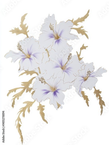 Elegant tropical wedding invitation with hibiscus flowers and gold accents 