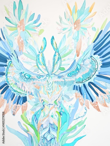 Boho-chic tropical wedding invitation with exotic florals and feathers 