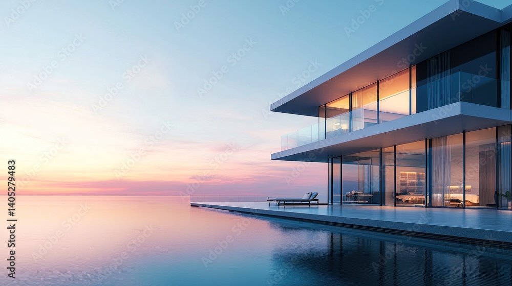 Modern Coastal Villa at Sunset: Luxury Oceanfront Residence Modern Coastal Villa at Sunset: Luxury Oceanfront Residence