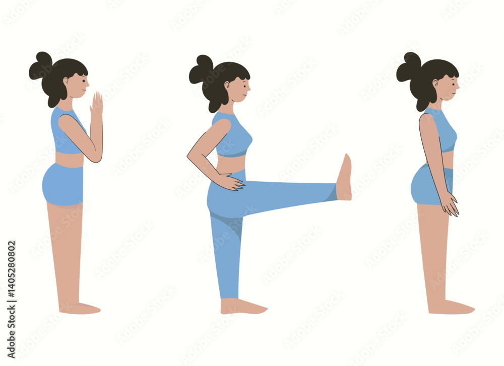 Naklejka premium Set of Illustrations of yoga poses. Zen and harmony concept. Colored flat vector illustration isolated on white background.