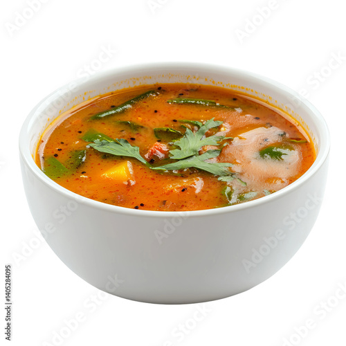 sambar in white bowl side view with low perspective
