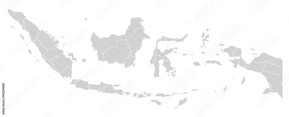 Fototapeta premium Grey with White Outline Indonesia Map with District Borders Asian Country