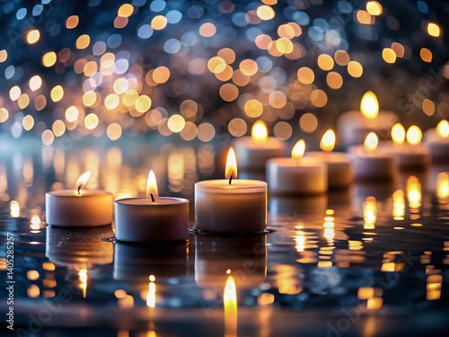 Wallpaper Mural Candlelight Reflections: Serene candle lights illuminate a tranquil space, their warm glow creating a beautiful, reflective ambiance. The soft focus adds a touch of mystery. Torontodigital.ca