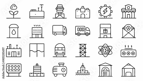 Railway transportation icon set in outline style featuring train metro station ticket and travel logistics suitable for mobile apps maps and transit guides