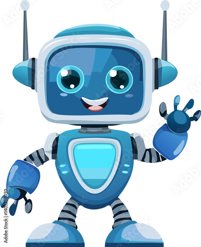 Friendly blue robot waving, embodying ai and futuristic technology