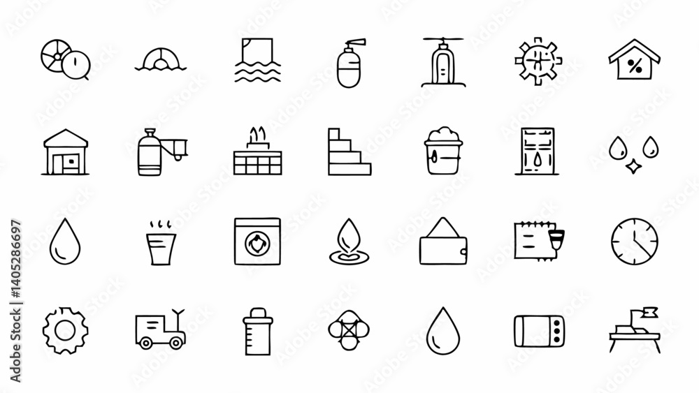 Fototapeta premium Elegant and simple outline icon pack representing water infrastructure great for urban planning environmental infographics sustainability apps or clean engineering visuals