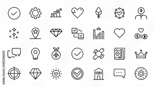 A collection of professional outline icons designed to visually represent important human values through clean linear design for digital or print use in any creative project