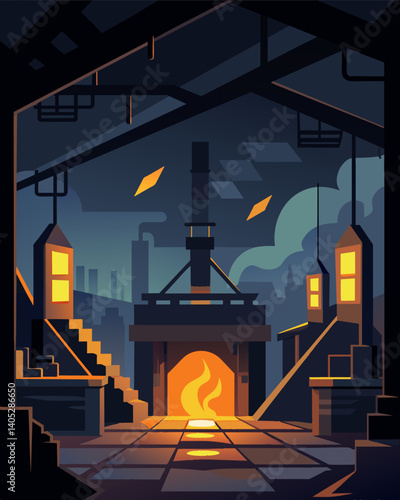 The flickering lights amidst the darkness gave the illusion of life in an otherwise deserted factory a final reminder of the electricity that once powered these machines.. Vector illustration