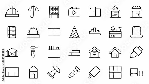 Find versatile building material icons in a linear style crafted for creative professionals working on construction-related design themes and UI projects.