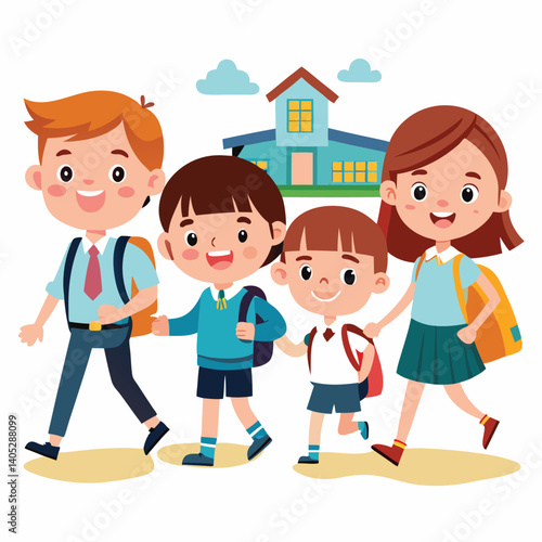Family Walking to School