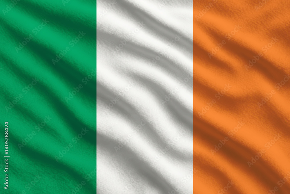 Waving flag of Ireland, Irish flag blowing in the wind, full frame smooth fold Waving flag of Ireland, Irish flag blowing in the wind, full frame smooth fold