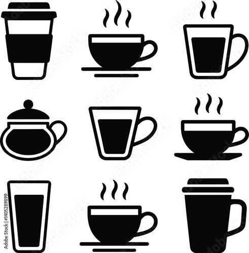 Coffee cup silhouette, Coffee and tea cups silhouette, Tea and coffee cup icon vector.
