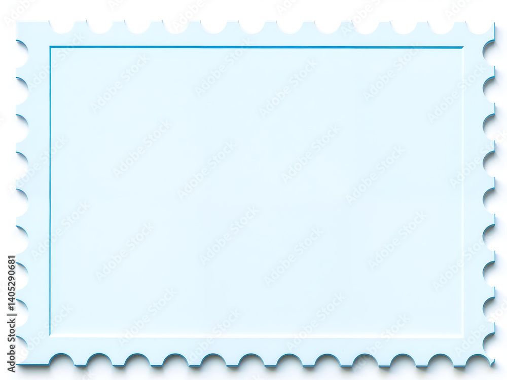 Blank blue postage stamp with serrated edges, isolated on white background. Generative AI