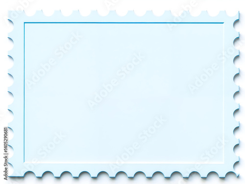 Blank blue postage stamp with serrated edges, isolated on white background. Generative AI