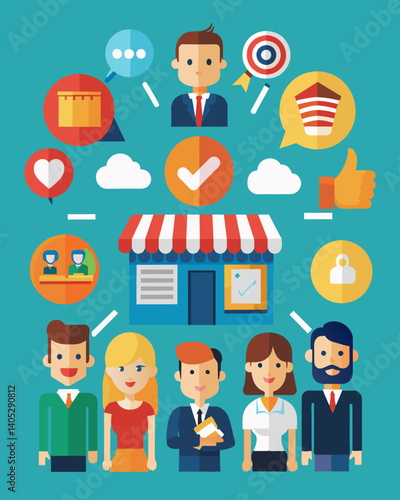 Small businesses offering promotions and deals to entice consumers to support the local economy and encourage growth.. Vector illustration