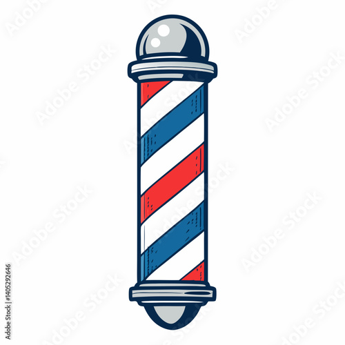 Create a vector graphic of a classic barber pole with a bold stroke.  Use vibrant, contrasting colors.
