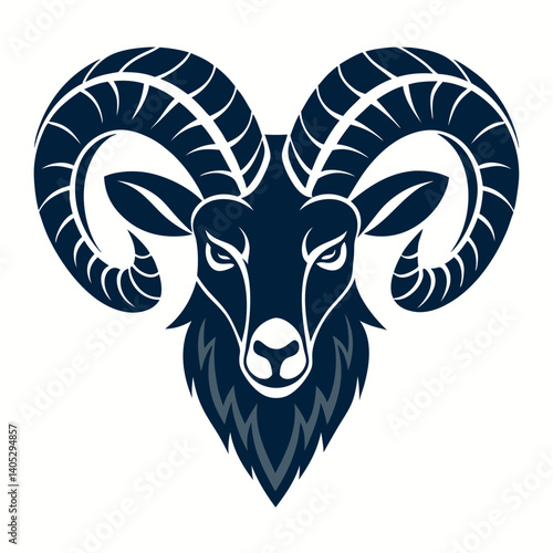 Design a vector graphic of a bold, stylized demon ram head, suitable for esports logos.  Include sharp, strong lines.