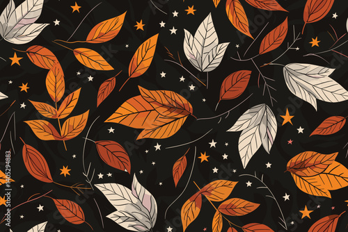 Seamless pattern with autumn leaves fall, vector floral repeating background with falling leaf. Perfectly for fabric, texture, backdrop, card, wallpaper, web design. 