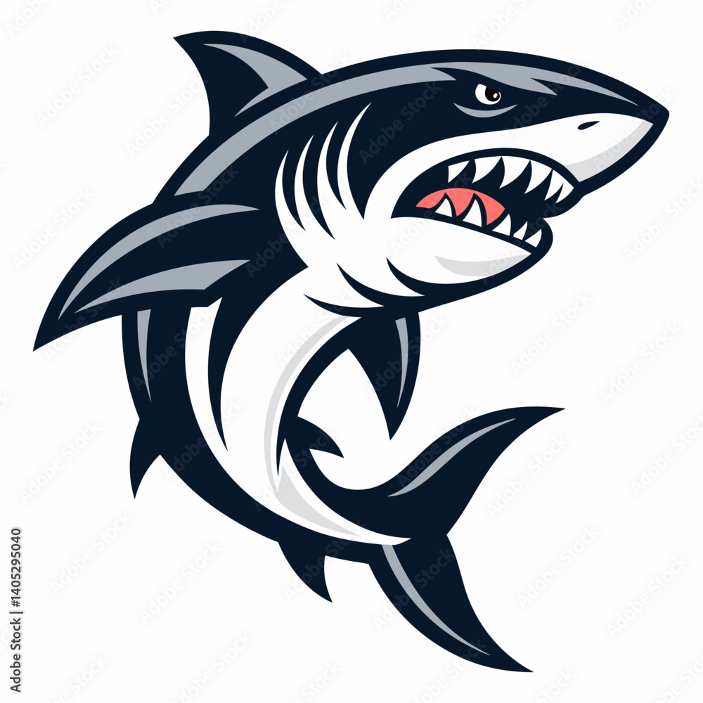 Fototapeta premium Design a fierce shark mascot vector illustration with a bold stroke. Include sharp, detailed fins and teeth.