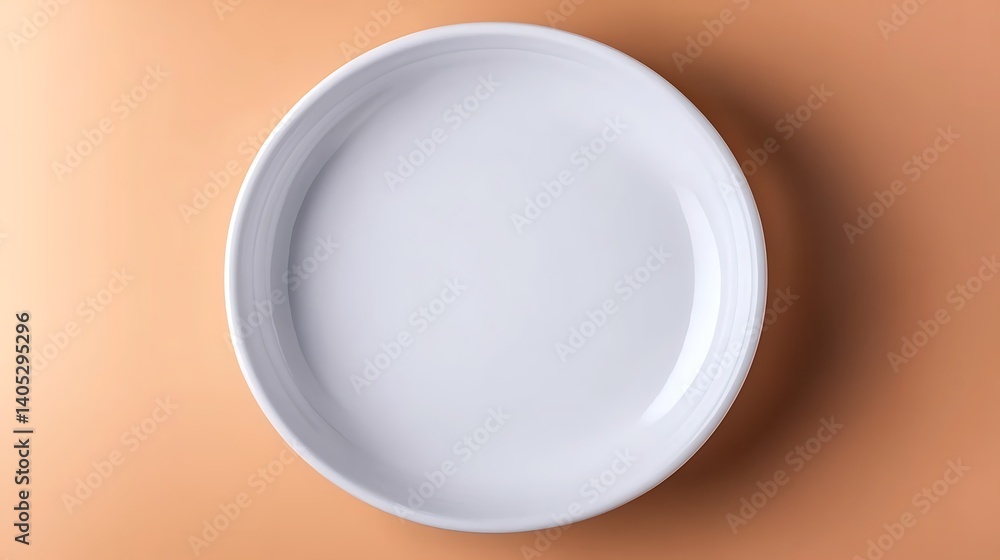A clean, simple white oval plate sits on a beige surface, ready for food A clean, simple white oval plate sits on a beige surface, ready for food